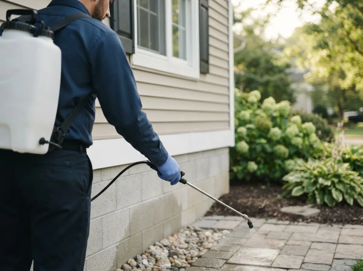 Pest control technician inspecting a home in Cash, AR